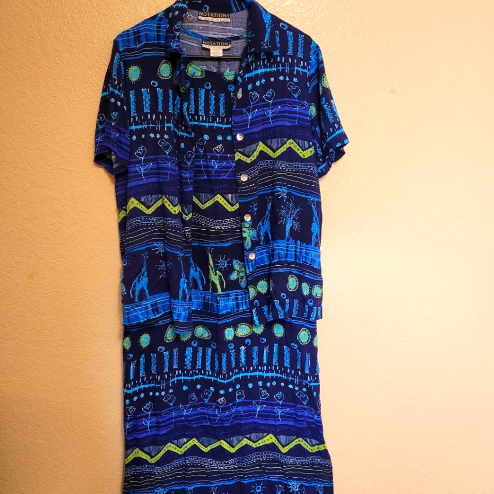 Notations Women Navy Prints Maxi Dress & Shirt Set Size S